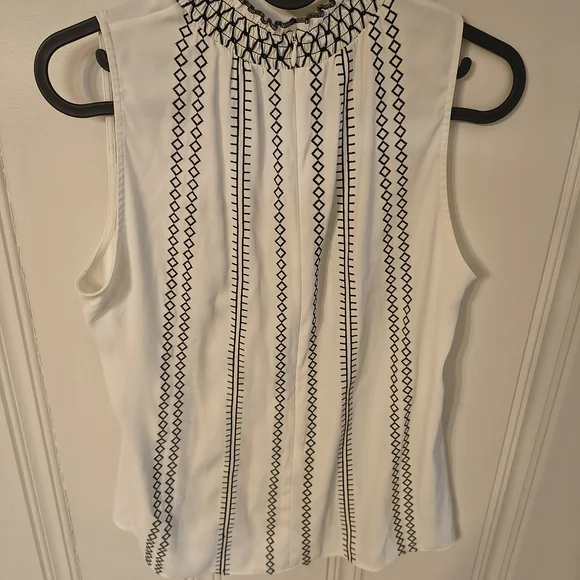 White House Black Market Geometric Embroidered Blouse - Picture 3 of 3